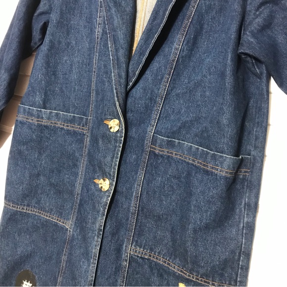 Vintage 90s Denim Southwestern Hand Painted Duster Long Jacket - Picture 2 of 9